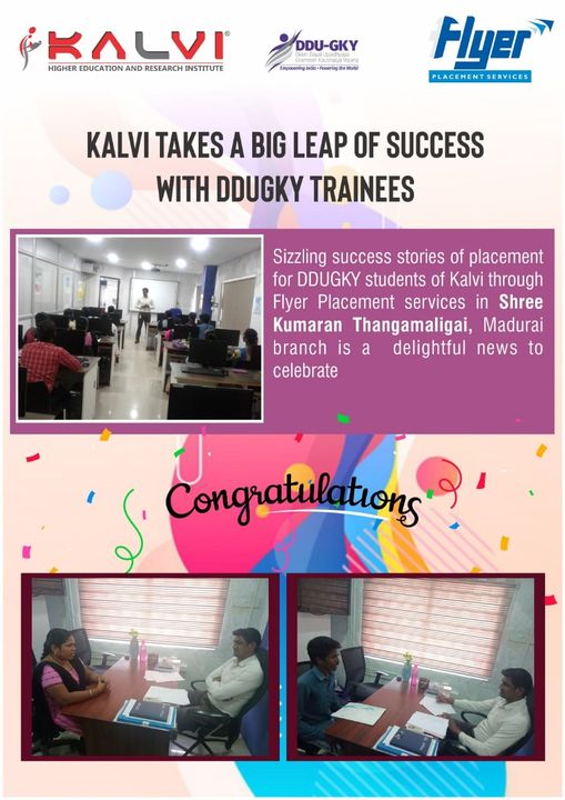 Student Trainees of Madurai DDUGKY for Their Great Performance in the Placement interviews.